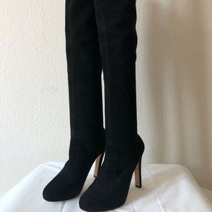 Black Suede Over the Knee Heeled Boots